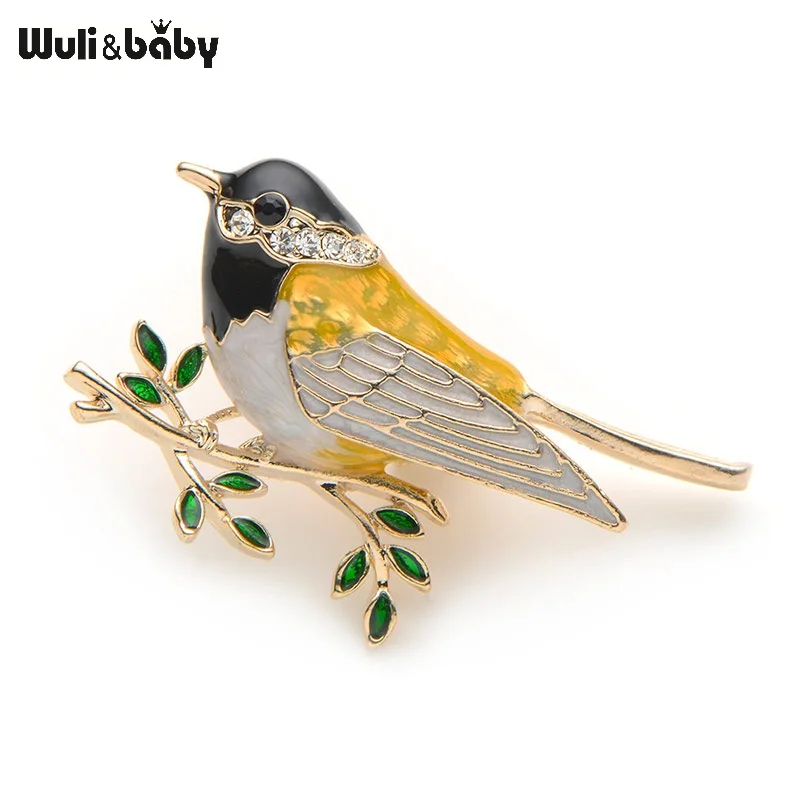 Wuli&baby Lovely Oriole Bird Brooches For Women Unisex Enamel Singing Birds Animal Party Office Brooch Pins Gifts