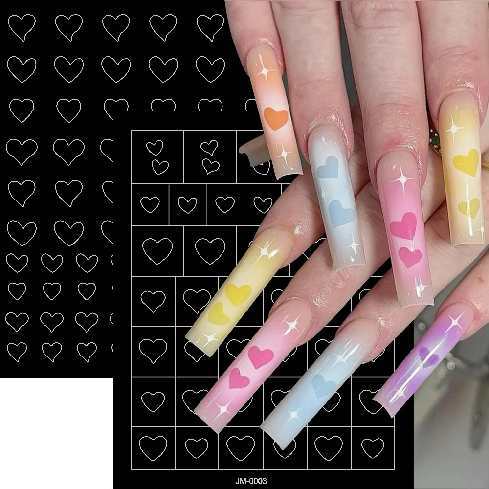 25 Style Heart Bow Stars Pattern Airbrush Stencil For Nails 2in1 Hollow Templates For French Manicure Tips Decals for Nail Salon