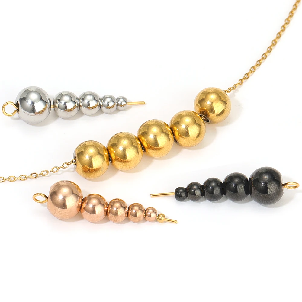Stainless Steel Beads Round Rose Gold Black Spacer Beads Necklace Bracelet for Jewelry Making Accessories