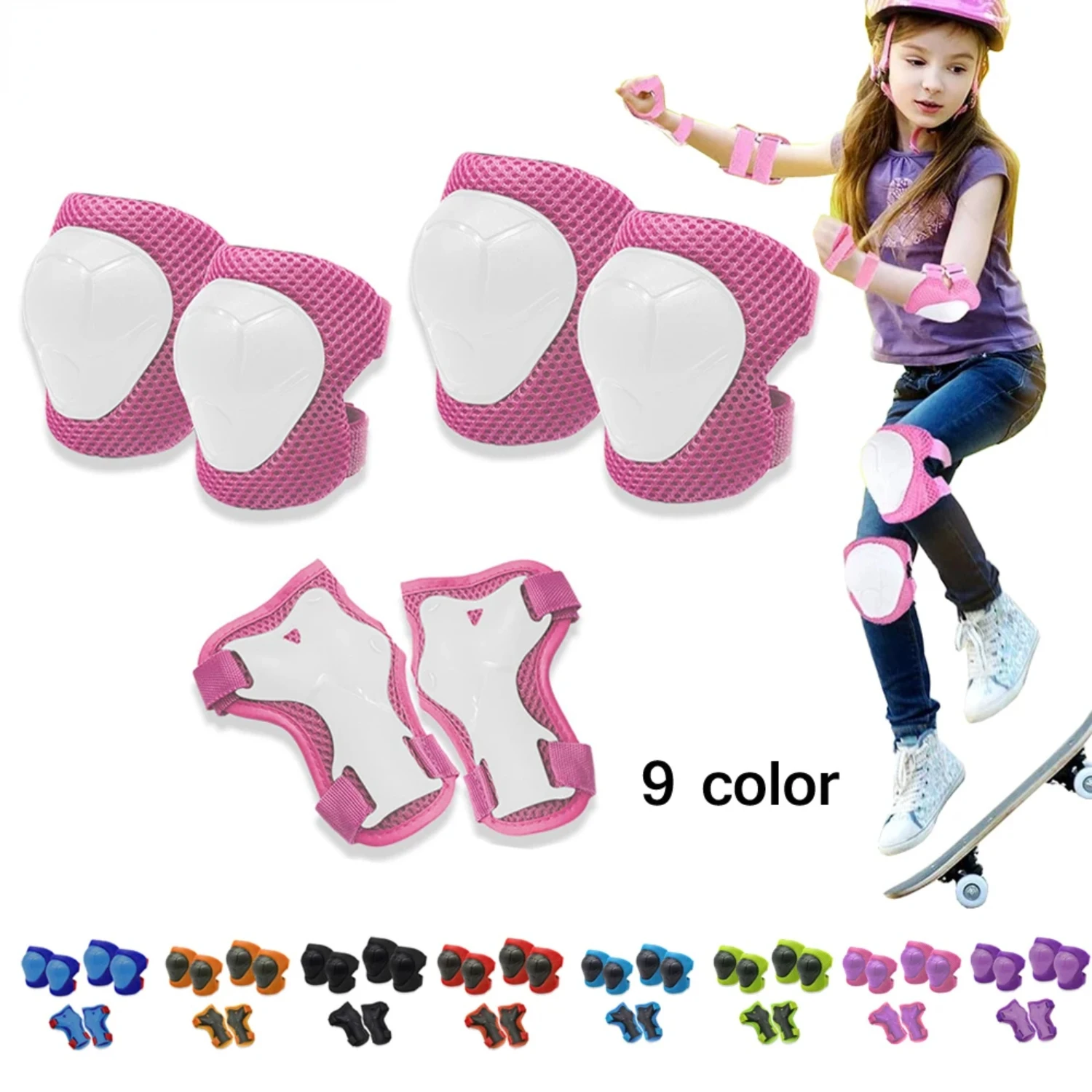 New 6Pcs/Set  Knee Pads Elbow Pads Wrist Guards Protective Gear Set  Biking, Riding, Cycling Scooter, Skateboard