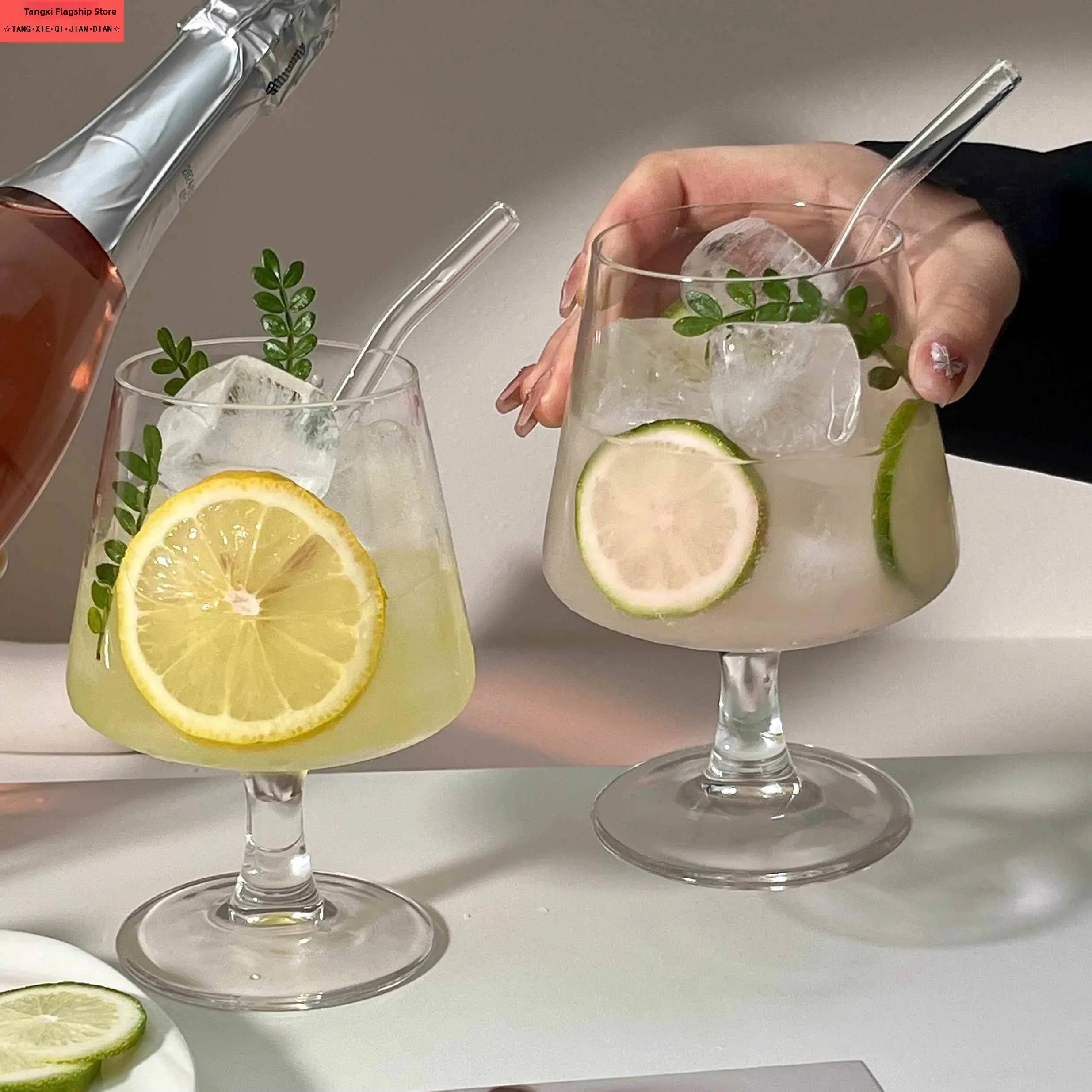 Ins Low Foot Glass Cup Wine Cup Brandy Ice Coffee Soda Water Bubble Juice Drink Cup Antibacterial round Shape Single Layer