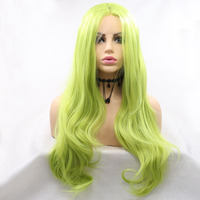 Melody Wig Long Wavy Bright Green Lace Front Wig Grass Green Color with Heat Resistant Fiber for Women Cosplay 24inches