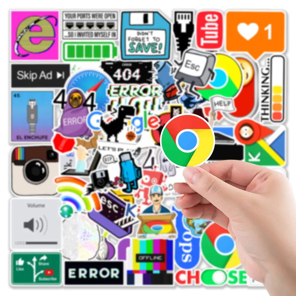 50Pcs Cartoon Programming 404 Network Error Graffiti Stickers Laptop Motorcycle Car Skateboard Waterproof Sticker Decal