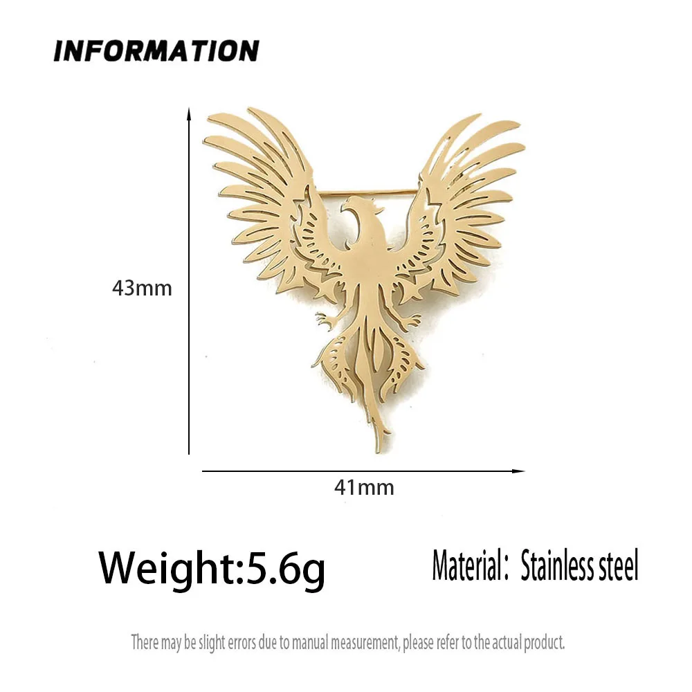 Fashion punk style hollow phoenix flamingo stainless steel gold-plated 18K brooch, black suit accessories, wedding matching set