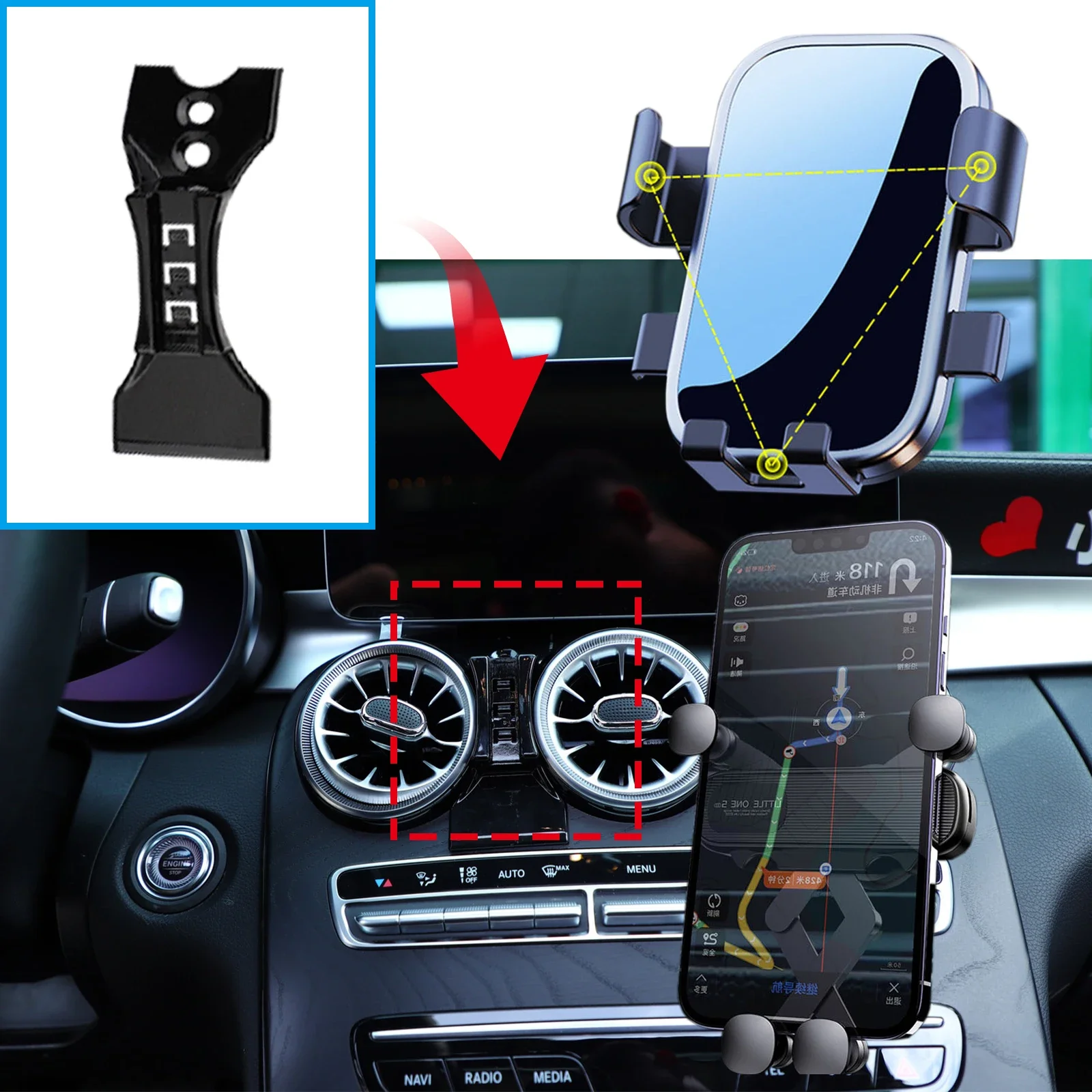 

GPS Bracket Car Mobile Phone Holder for Benz C Class W205 2015 2016 2017 2018 2019 2020 2021 Navigation Stand Auto Accessories
