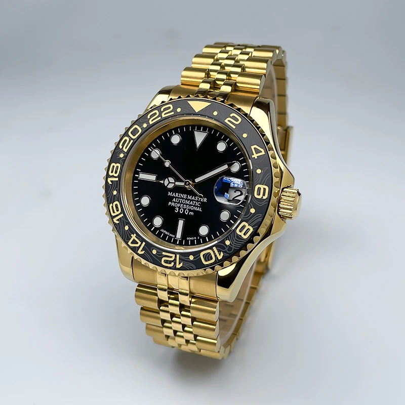 NH35 Full Gold YM 40MM Men's Mechanical Watch Rotating Ceramic Bezel Scratchproof Sapphire Glass Super Luminous Display For Nh35