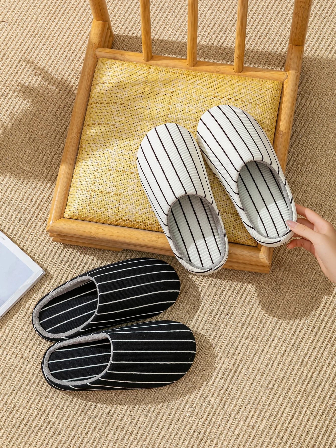 Japanische gestreifte Hausschuhe, Unisex für Frühling & Herbst, bequeme, atmungsaktive, rutschfeste flache Hausschuhe für das Schlafzimmer – Detail 9