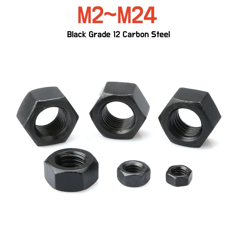 1~100pcs Black Grade 12 High-strength Carbon Steel DIN934 Hex Hexagon Nut M2 M2.5 M3 M4 M5 M6 M8 M10 M12 M14 M16 M18 M20 M22 M24