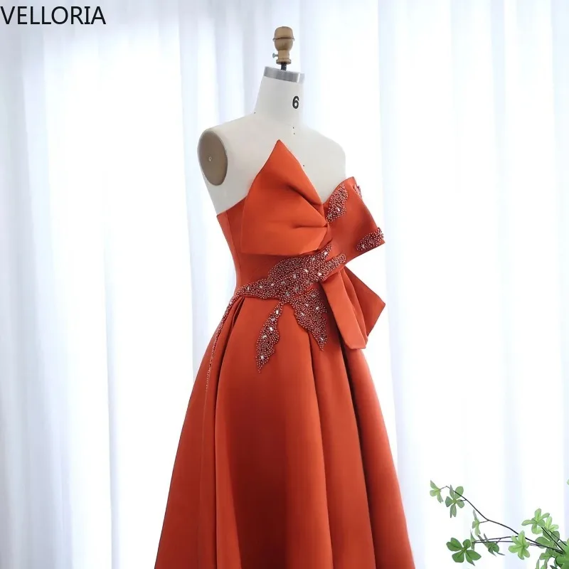 Orange Asymmetric High Low Evening Dress 2025 One Shoulder Party Gown with Bow Sequins Ball Gown Vestdos De Fiesta Customized