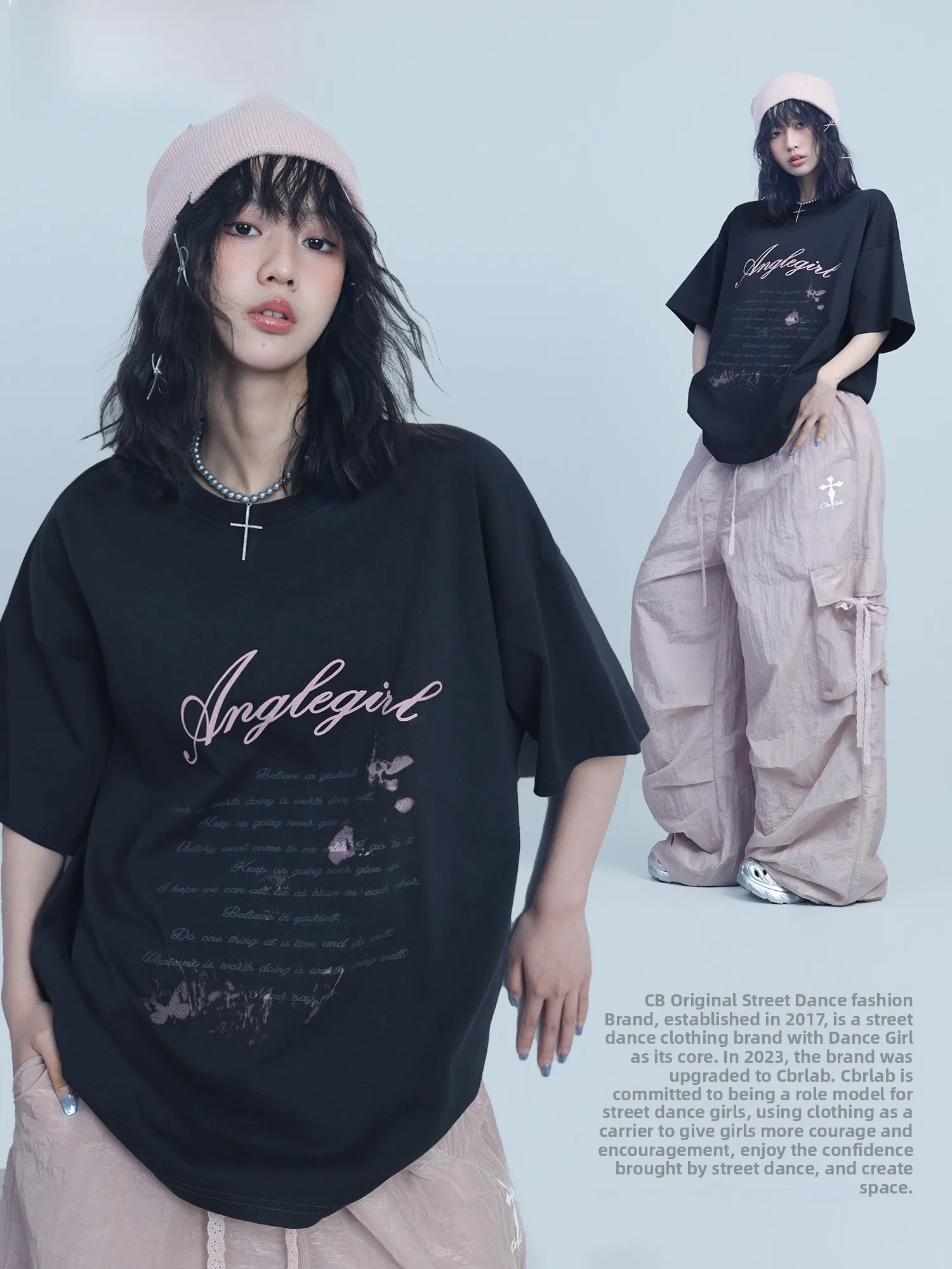 

CBXLAB Street Dance Trendy Brand Loose Fit fiti Worn Summer ort Sve T-irt American Retro Street Hot Girl Casual Sle