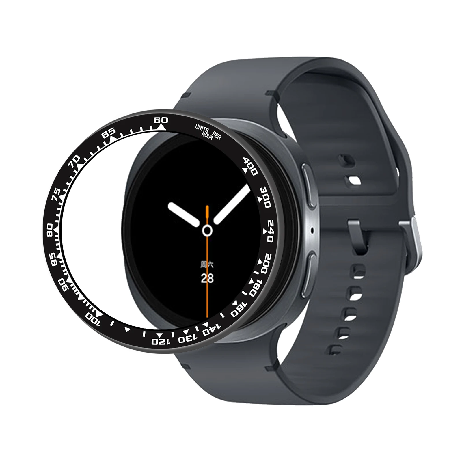 Style B For Samsung Galaxy Watch8 44mm Watch Bezel Aluminum Alloy Protective Ring - Black / White Markings