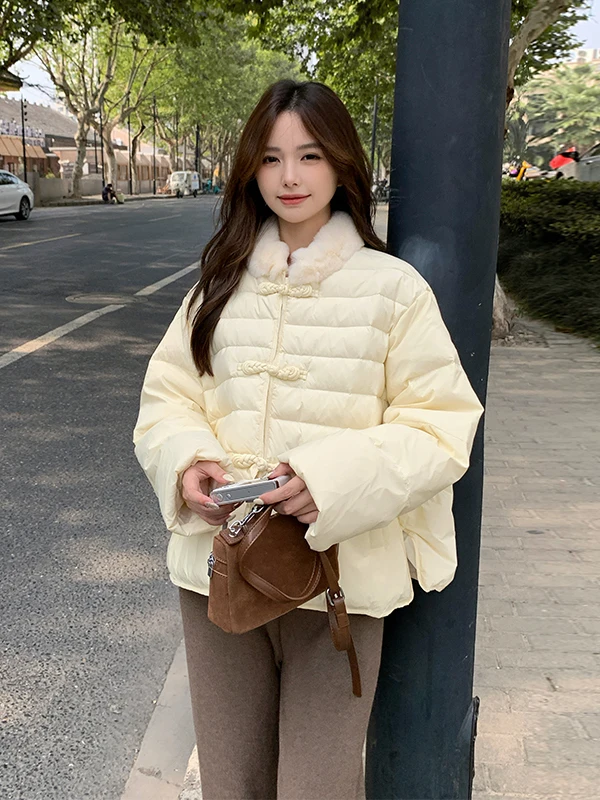 

Китайская утепленная куртка-пуховик для женщин с воротником-стойкой, стеганое пальто, зимняя теплая верхняя одежда с пуговицами, из пушистой ткани