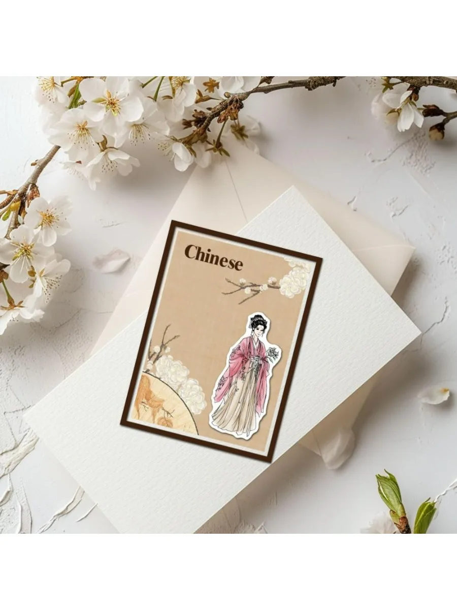 1Sheet Hanfu Women Clear Stamps Ancient China Lady Silicone Clear Stamp Seals Fan Transparent Stamps for DIY Scrapbooking Cards