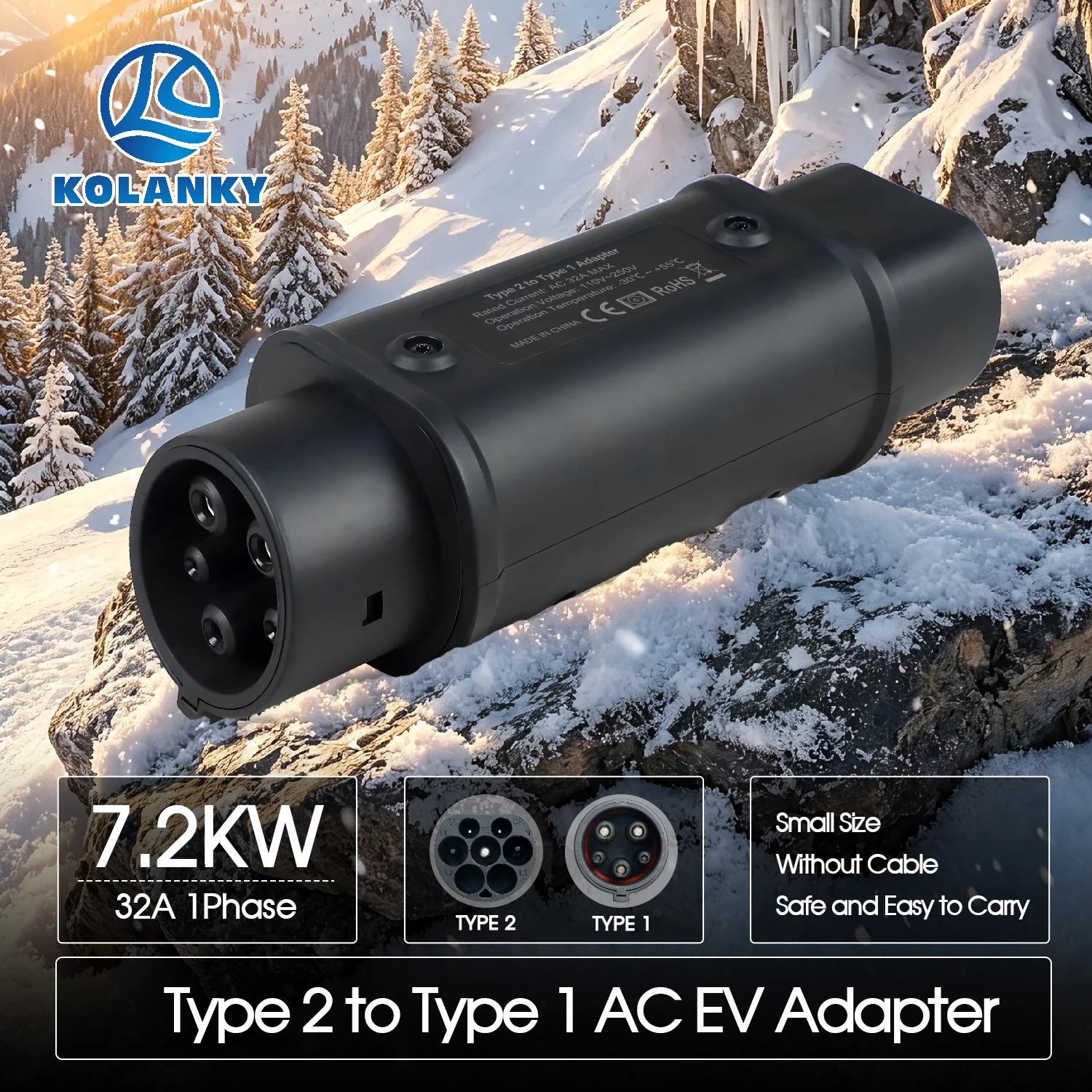 Kolanky EV Adapter Type 2 to Type 1 J1772 Electric Vehicle Charger Adapter GBT to Type 1 EV Connector for US Type 1 EV Charging