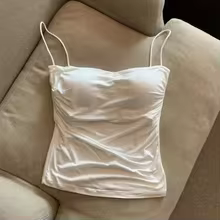 Cozy Belly Top Solid Pleated Corset Thin Straps Soft Support - White