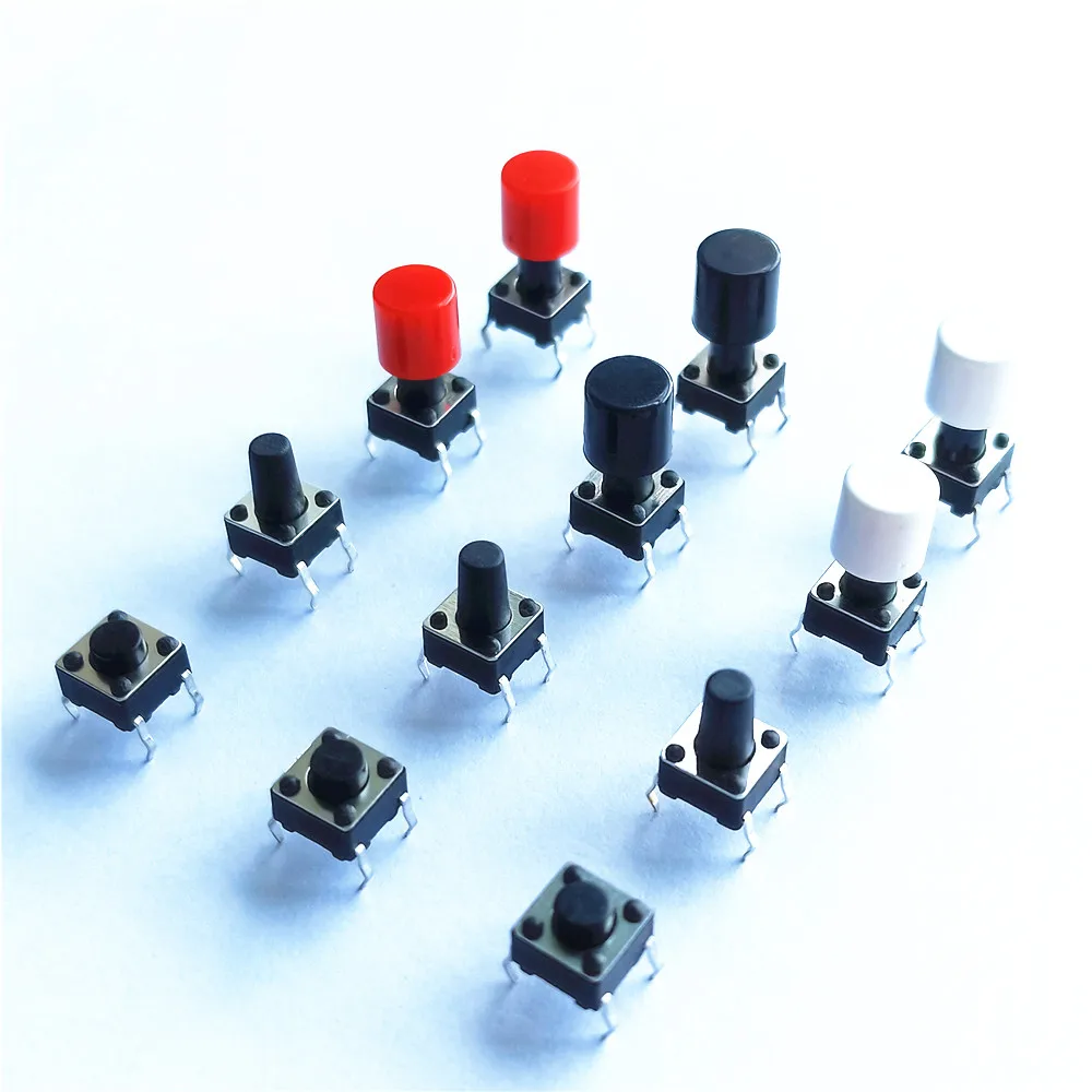 20 sztuk/partia 6x6mm 10 rozmiarów 4PIN dotykowy takt Push Button mikroprzełączniki plastikowe nakładki bezpośrednie wtyczki Self-reset DIP Dropshipping