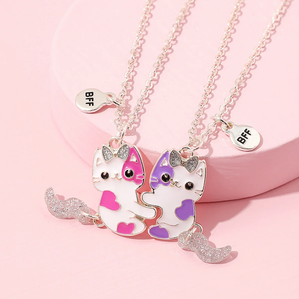 2Pcs/set Cute Cat Shape Pendant Chain Best Friends Necklace BFF Friendship Jewelry Necklaces Party Gift for Women Girls