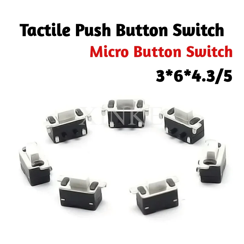 100PCS/LOT 3*6*4.3/5 Light Touch Switch Large Side Press Patch 2-Pin MP3/4/5 Tablet Computer Shutdown Button 3x6