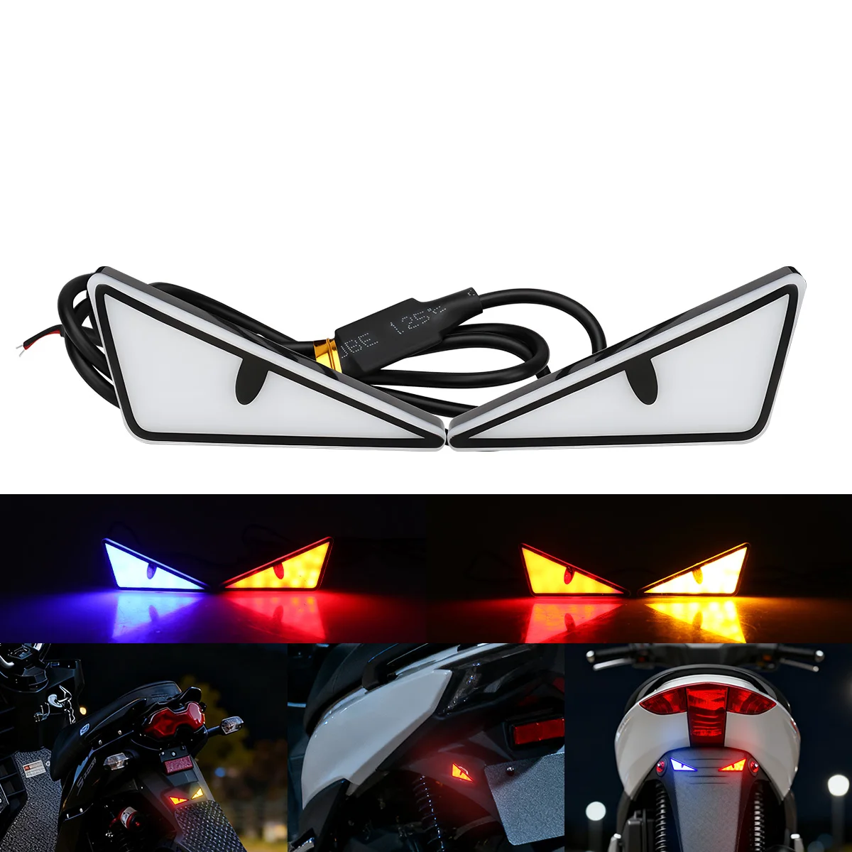 

Motorcycle LED Devil Eyes Light Headlight Motorcycle Mini Turn Signal Warning Flash Tail Lamp Dual Color Auto Decoration Lights