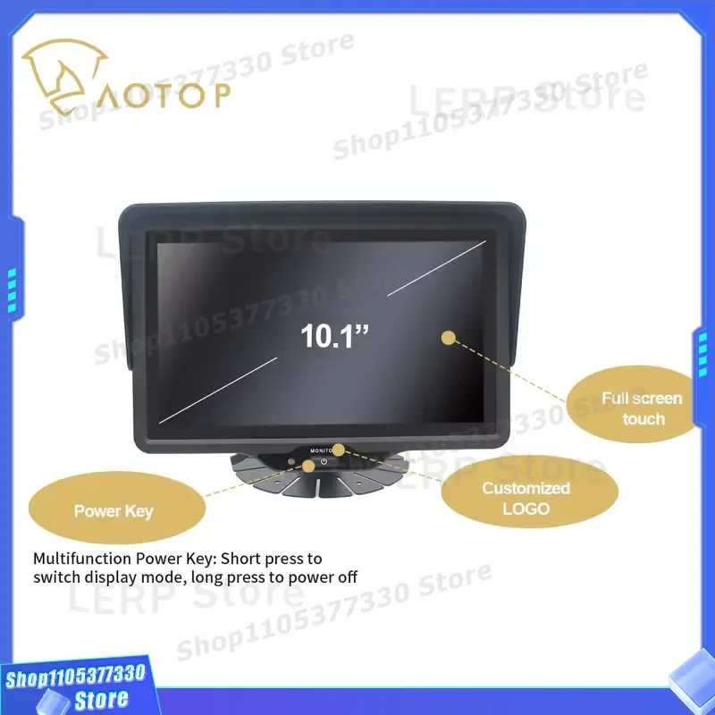 10.1 Inch Full Touch Screen Car Monitor HD Digital Rear View Display 6CH Video Signal All Round Blind Spot Area Monitoring