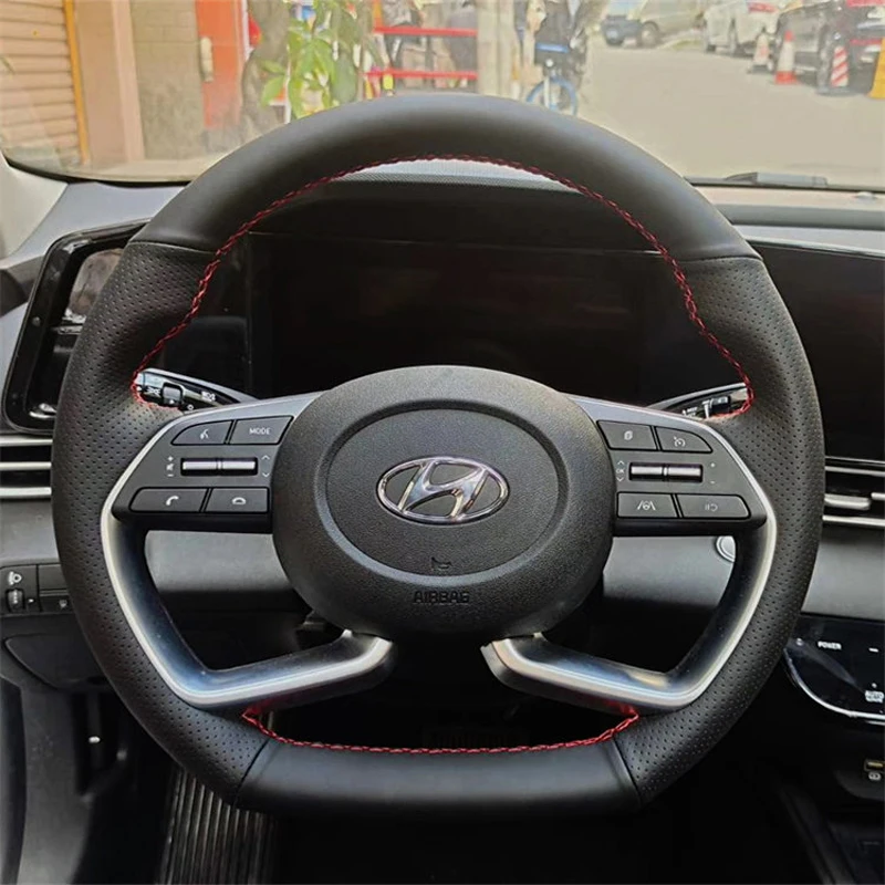 

DIY Hand Stitch Leather Car Steering Wheel Cover for Hyundai Avante Santa Cruz Tucson Plug I20 Tucson CN7 Anti-Slip Custom Fit