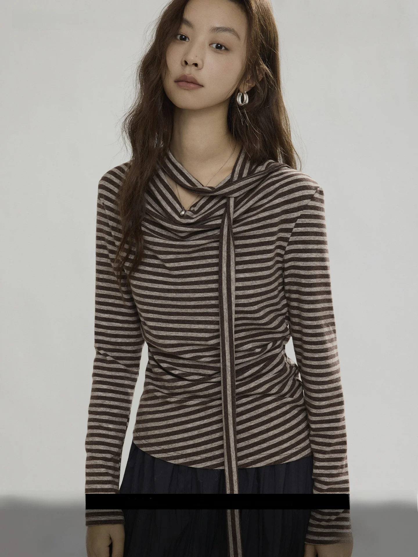 

Joli Choose Women's Long Sve Striped Base irt Ne Hanging Sa Simple Faion Top Polyester Fiber Casual Fit Sle
