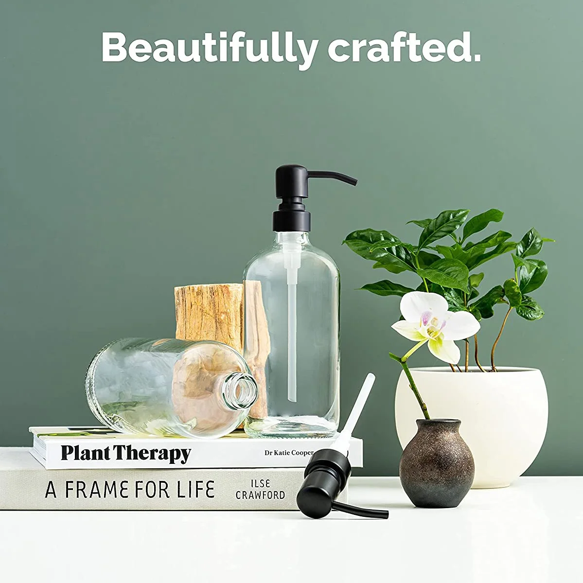 ABHU Soap Dispenser 16OZ,2 PCS Clear Glass Soap Dispenser With Stainless Steel Pump For Bathroom Kitchen