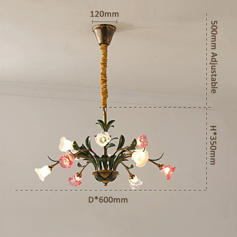 Creative Flower LED French Countryside Style Wedding Dress Shop Decorative Pendant Light Pink White Transparent Glass Pendant