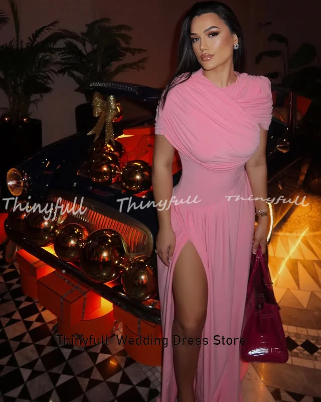 Thinyfull Mermaid Arabic Long Prom Dress O-neck Ruched Evening Dresses Dubai 2025 Split Formal Gown Robe De Soirée Customized - Image 4