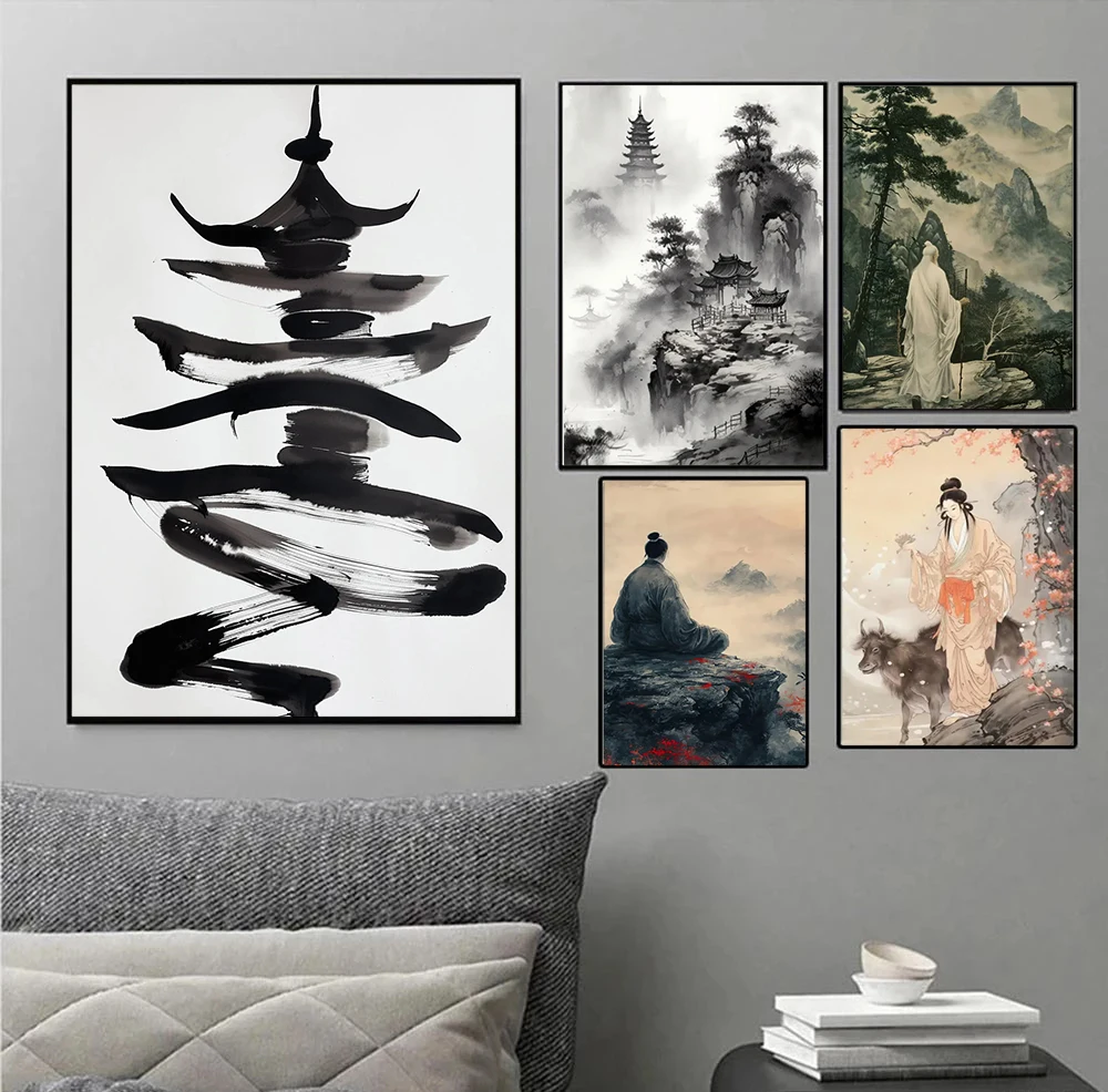 

Горный человек Фэнтези Стиль Синься Китайские постеры и принты Холст Картина Настенные художественные фотографии Домашняя комната Современный декор для путешествий