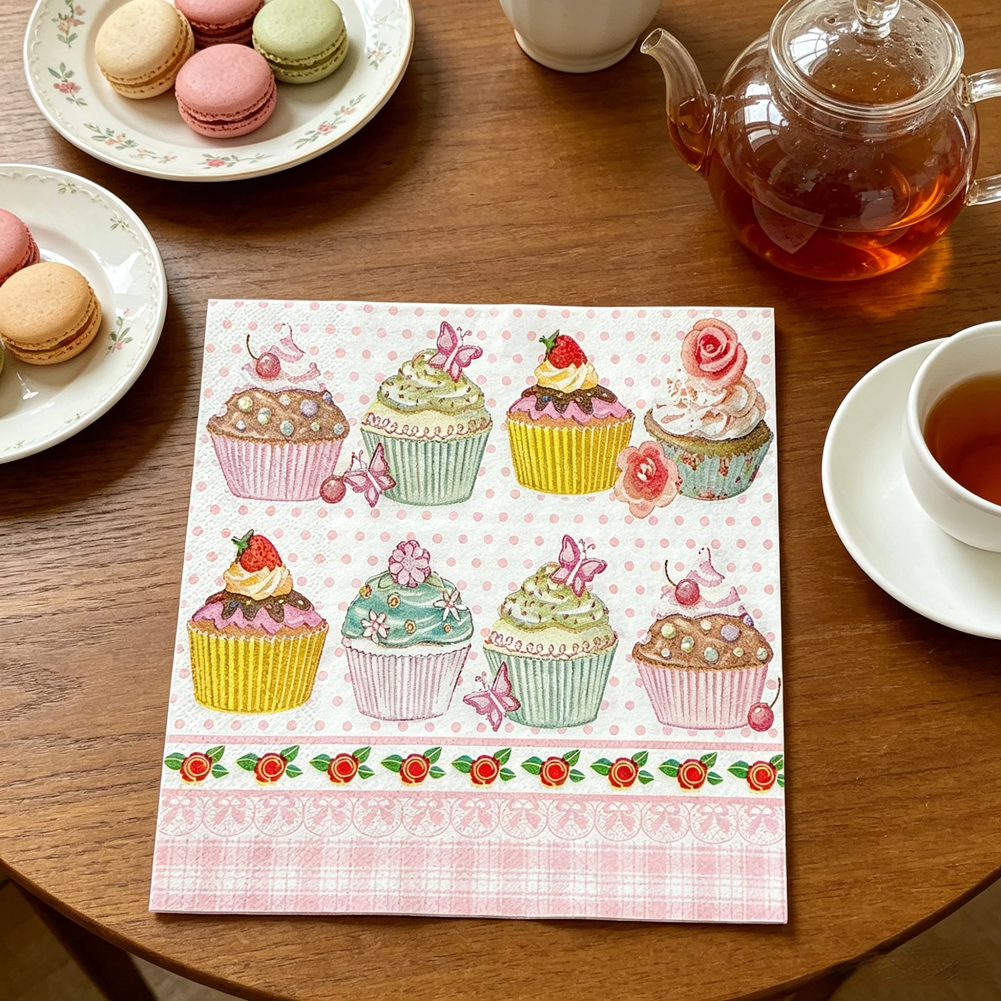 20 Count Romantic Pink Cupcake Guest Napkins, Perfect for Birthday Party, Afternoon Tea, Picnic, Wedding, Decoupage Crafts