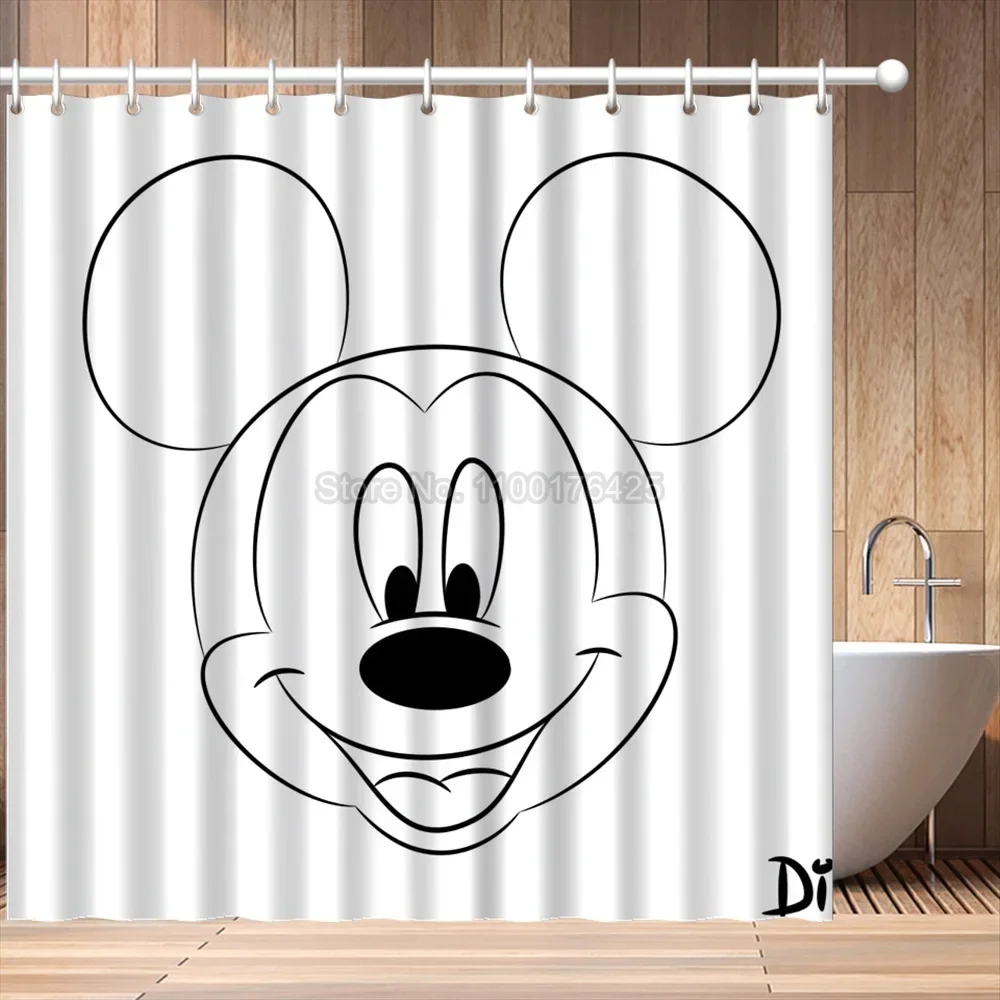 Mickey Mouse Shower Curtain Sets Kids Bathroom Decor with Hooks Waterproof Washable Cartoon Bath Drapes