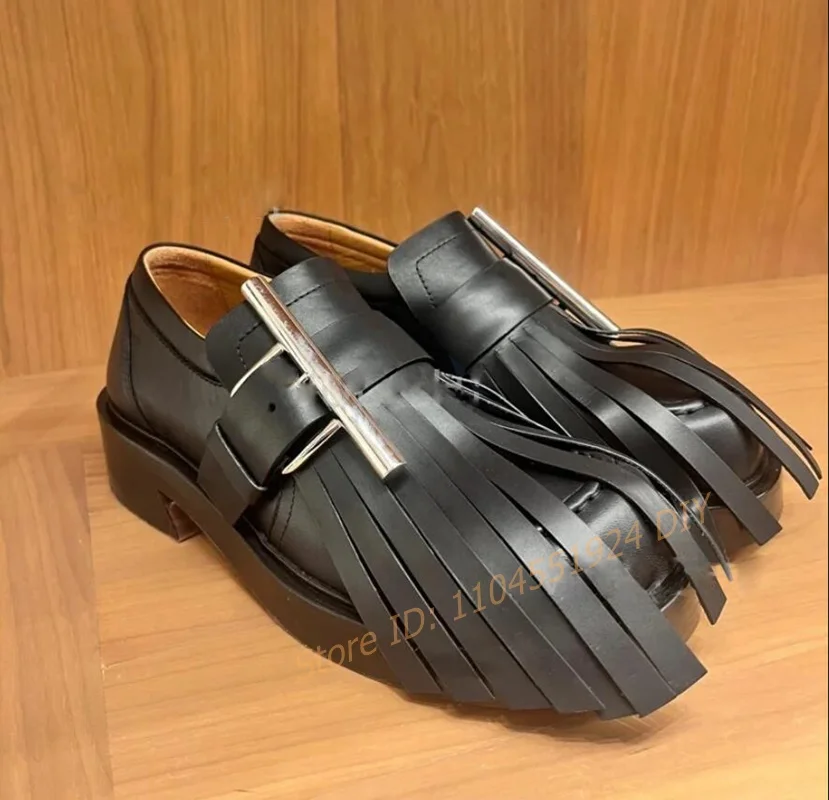 T-Bar هامش متعطل بني داكن جلد أسود للرجال أحذية مخططة شرابة معدنية عصا مشبك الربيع أحذية أوكسفورد الرياضية #1