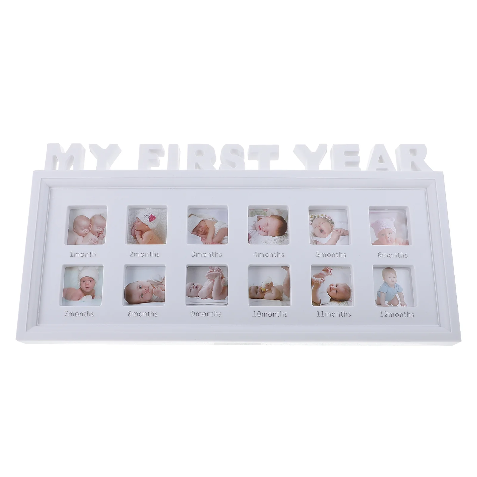 

Unique Style Photo Moments Baby Keepsake Frame Photo Collage Holds Infant Photographs 41x20cm (White)