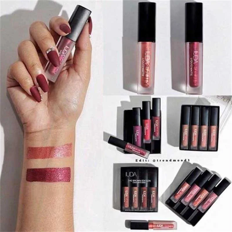 4pcs Lipstick Set Matte Lip Gloss Waterproof Lip Glaze Tint Non-stick Non-Fading Lips Huda Lip Makeup Cosmetic Lip Care