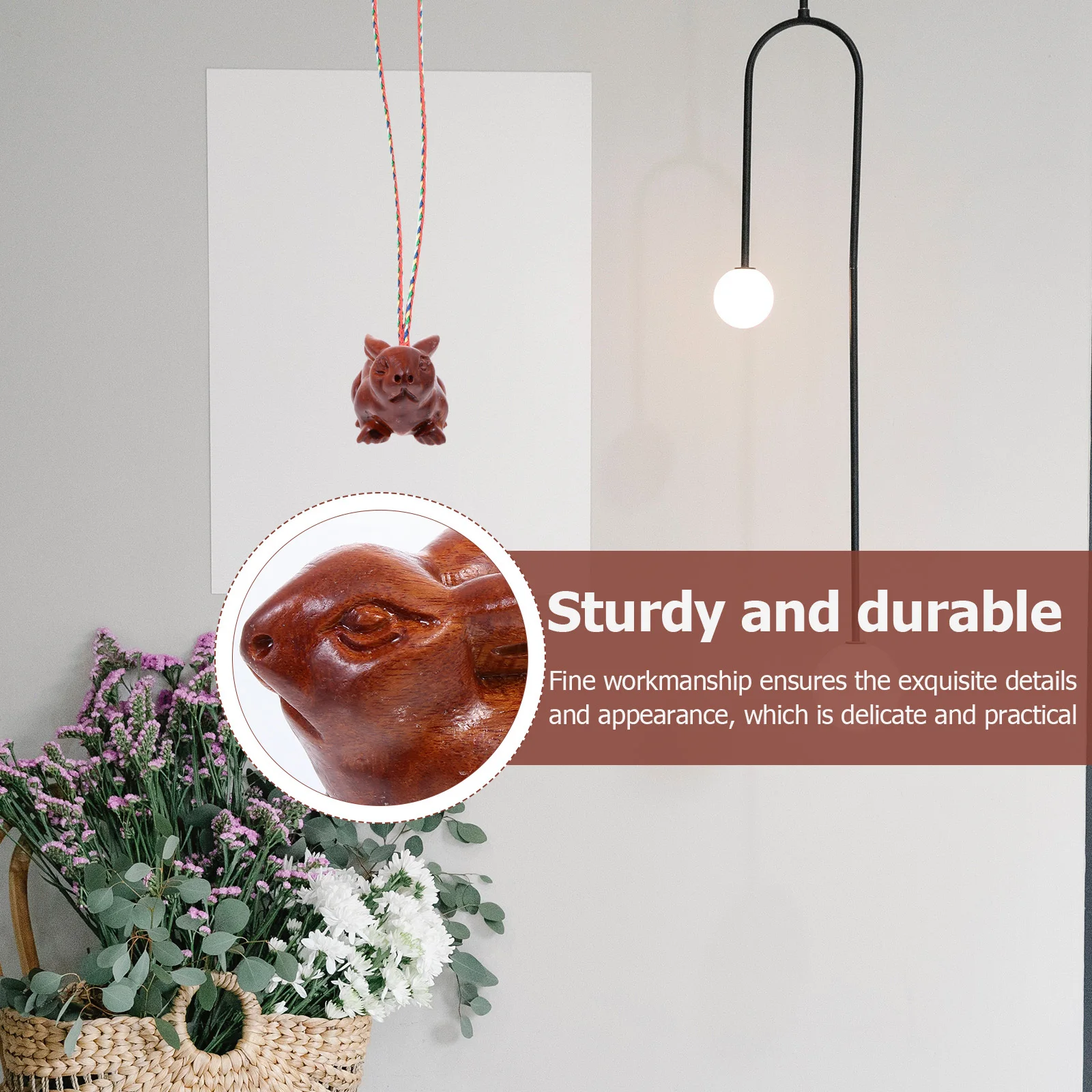 

Small Rabbit Hanging Decor Zodiac Themed Keychain Wood Craft Pendant Wooden Keyholder DIY