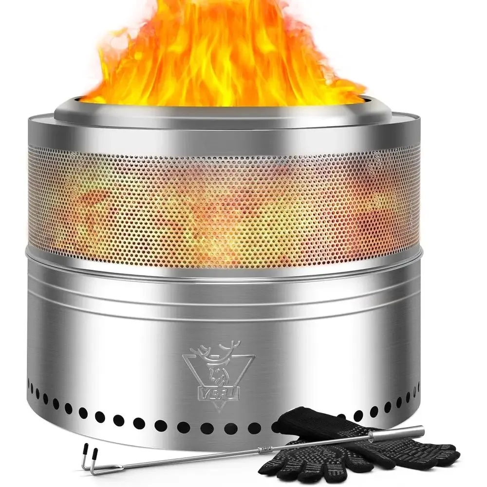 20 Inch Portable Outdoor Fire Pit with Removable Ash Stand, Gloves, and Fire Poker for Backyard or Camping
