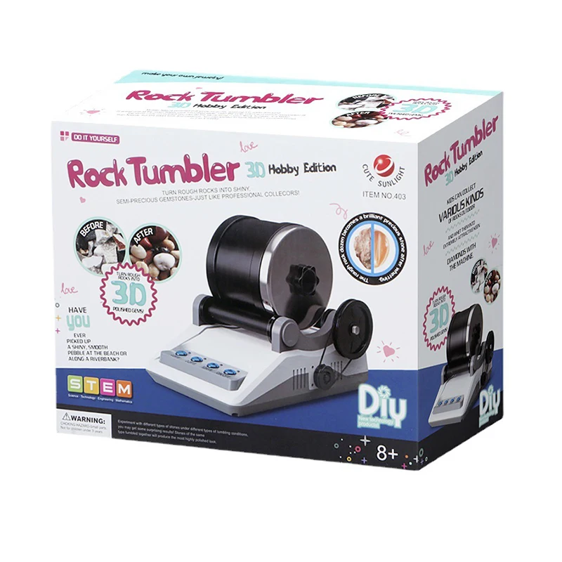 HS-403 100-240V Rock Tumbler Kit DIY Electric Rock Tumbler Toy with Rough Gemstones Polishing Grits for Adult Kids