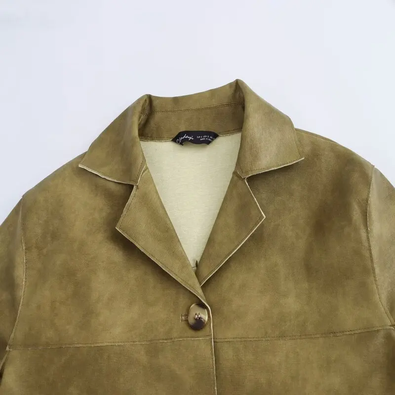 Automne 2024 femmes polyvalent Long Sve col en cuir Jaet vêtements d'extérieur nouveauté décontracté coupe ample longueur régulière