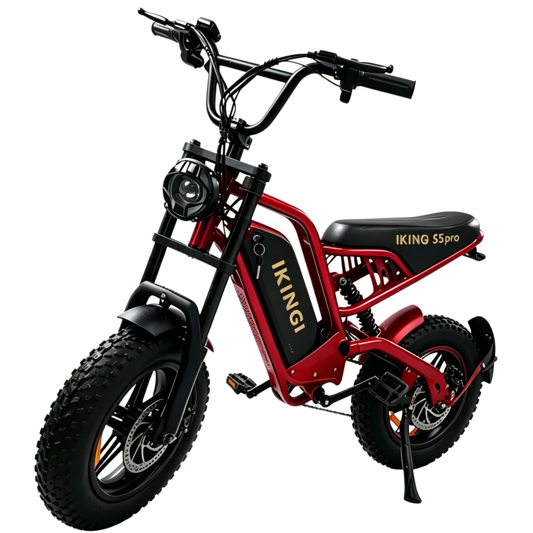 Adult Off‑Road Ebike IKINGI S5pro Full Front‑Rear Suspension 16 Inch Fat Tire 1000W Motor 25MPH Max Speed 48V15Ah Battery 7‑Speed Electric Bicycle