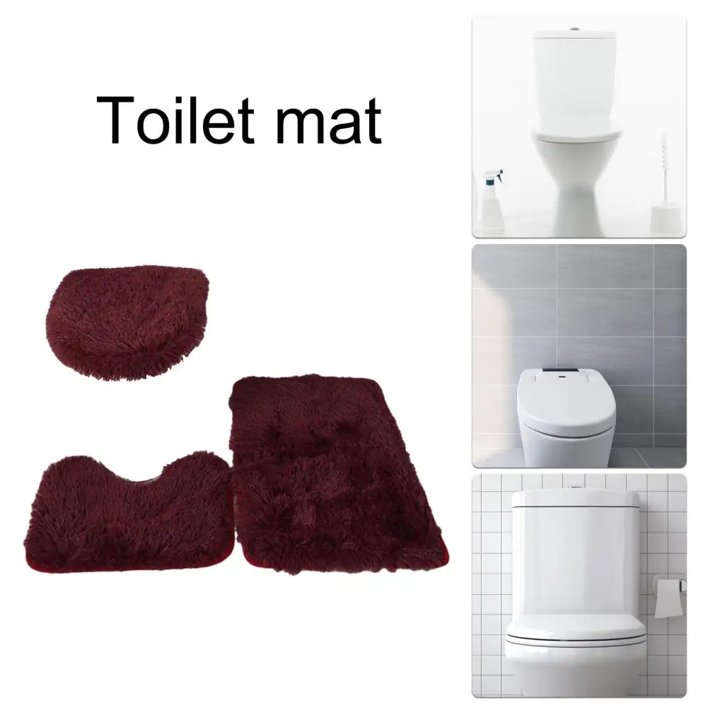 Plush Toilet Mat Super Soft Bathroom Rug Set with Non-slip Absorbent Floor Mat for Home Bathroom Decoration 3 Piece Bath Rug