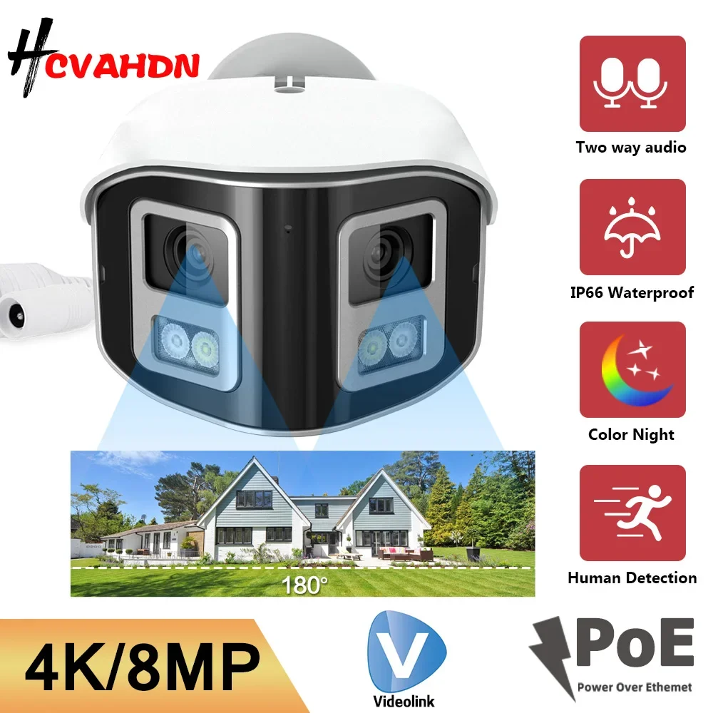 

4K Dual Lens POE IP Security Panoramic Camera 180° Super Wide Angle Home CCTV Video Surveillance Camera Color Night Vision 8MP