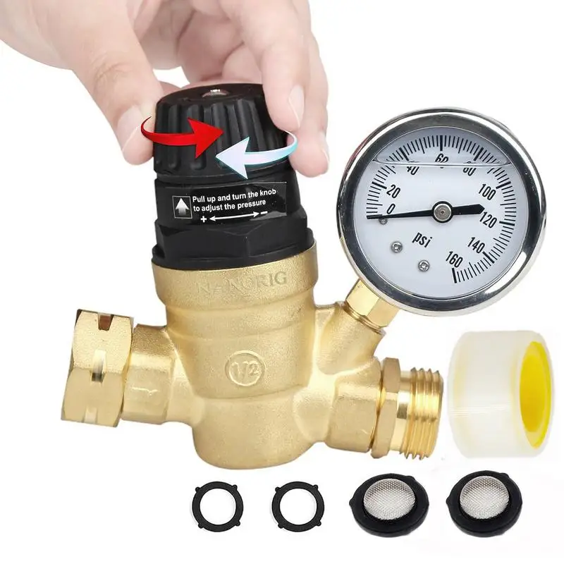 Adjustable Water Pressure Reducer Brass Lead-Free Water Pressure Regulator Adjustable Handle Brass Reducer Valve Water Pressure