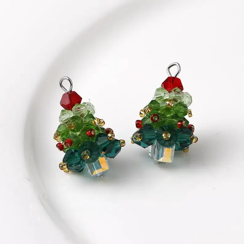 6 TEILE/SATZ Winter Weihnachtsbaum Charms Perlen Kristall Glas Handarbeit Gewebt für Ohrringe und Halskette Diy Herstellung Von Schmuck Geschenke – Detail 6