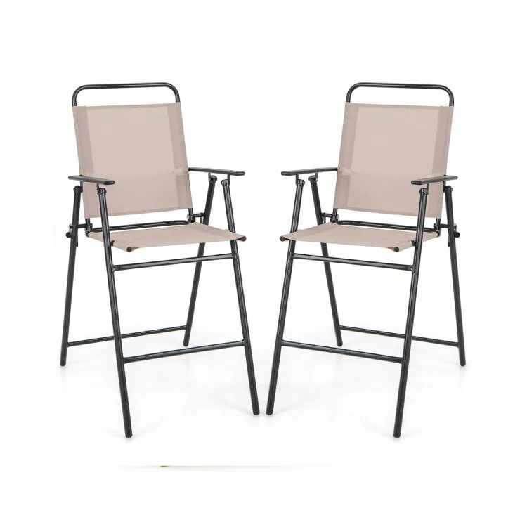 

2PCS Outdoor Bar Chair Folding Bar Height Stool w/Armrests & Built-in Footrests