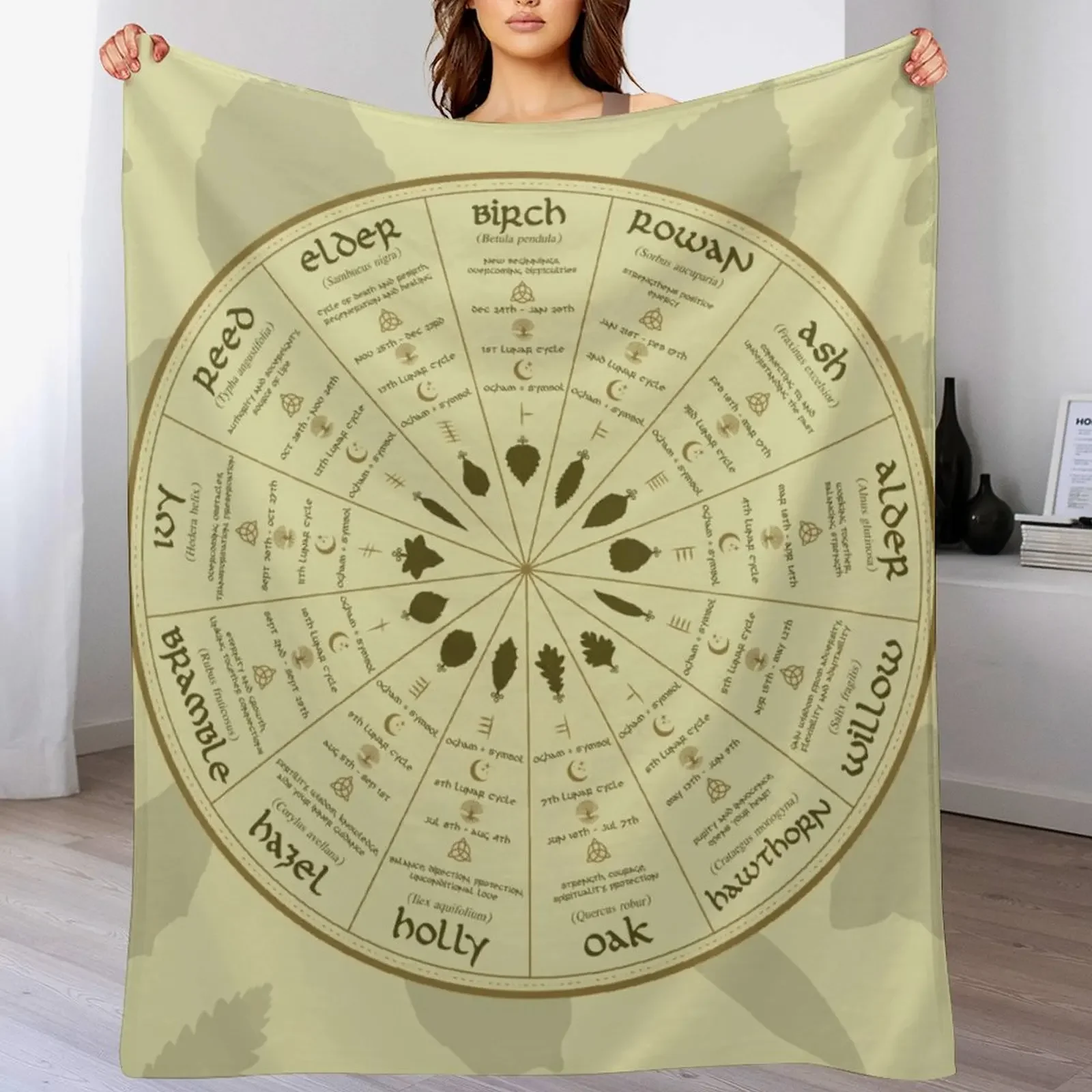 

Celtic Ogham Tree Calendar Throw Blanket Travel Size Cozy Blanket for Plane Train