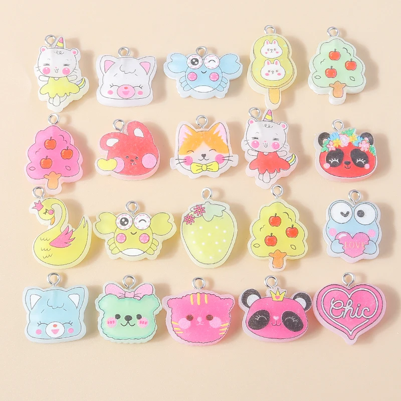 

Leslie 15pcs Colorful Resin Animal Cute Rabbit Panda Bear Dog Cat Charms for Bracelet Necklace Jewelry Making Accessories