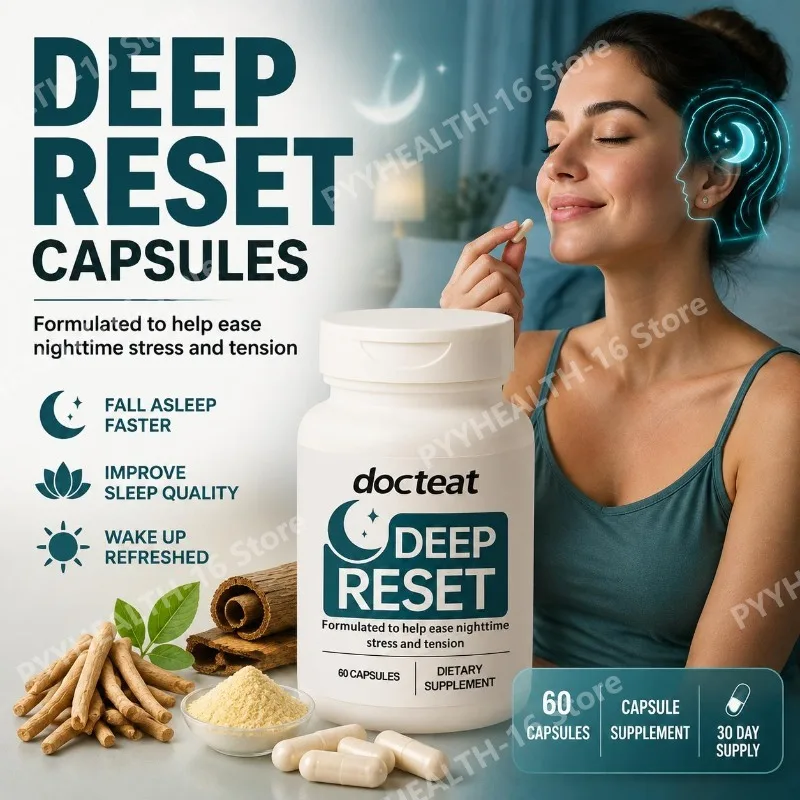 Docteat Sleep Support Capsules with Ashwagandha L-Theanine Magnolia Bark Relaxation Formula  Nighttime Wellness Support 60 Count