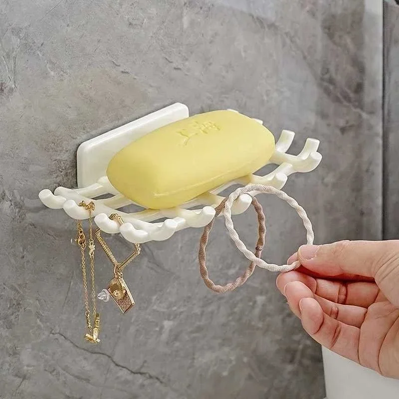 Wall Mounted No-Punch Soap Holder Grid Soap Dish Soap Box Sponge Dish Bathroom Accessories Soap Dishes Self Adhesive