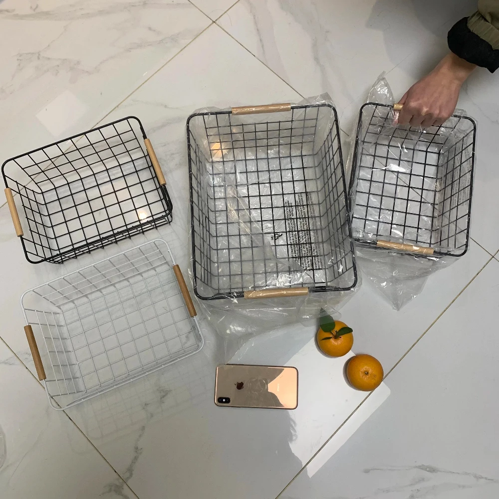 

Большая проволочная корзина с деревянными ручками, органайзер, металлическая сетка, корзина для хранения для дома, ванной комнаты, кухонного шкафа, полки для рукоделия